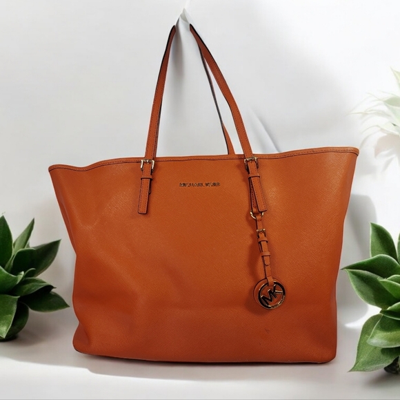 MICHAEL KORS Jet Set Orange Tote Bag Saffiano Leather - Picture 1 of 11
